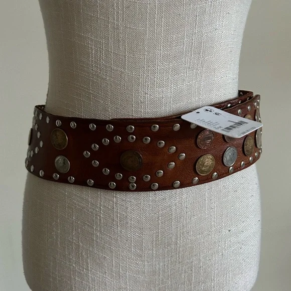 Free People Vega Coin Belt Leather Brown size S/M